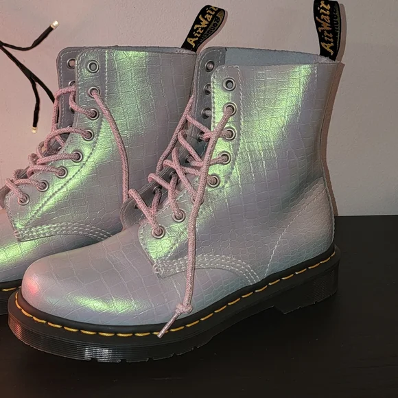 Dr Martens Iridescent Croc Pattern Pascal 1460 Lace Up Boots - Picture 6 of 14